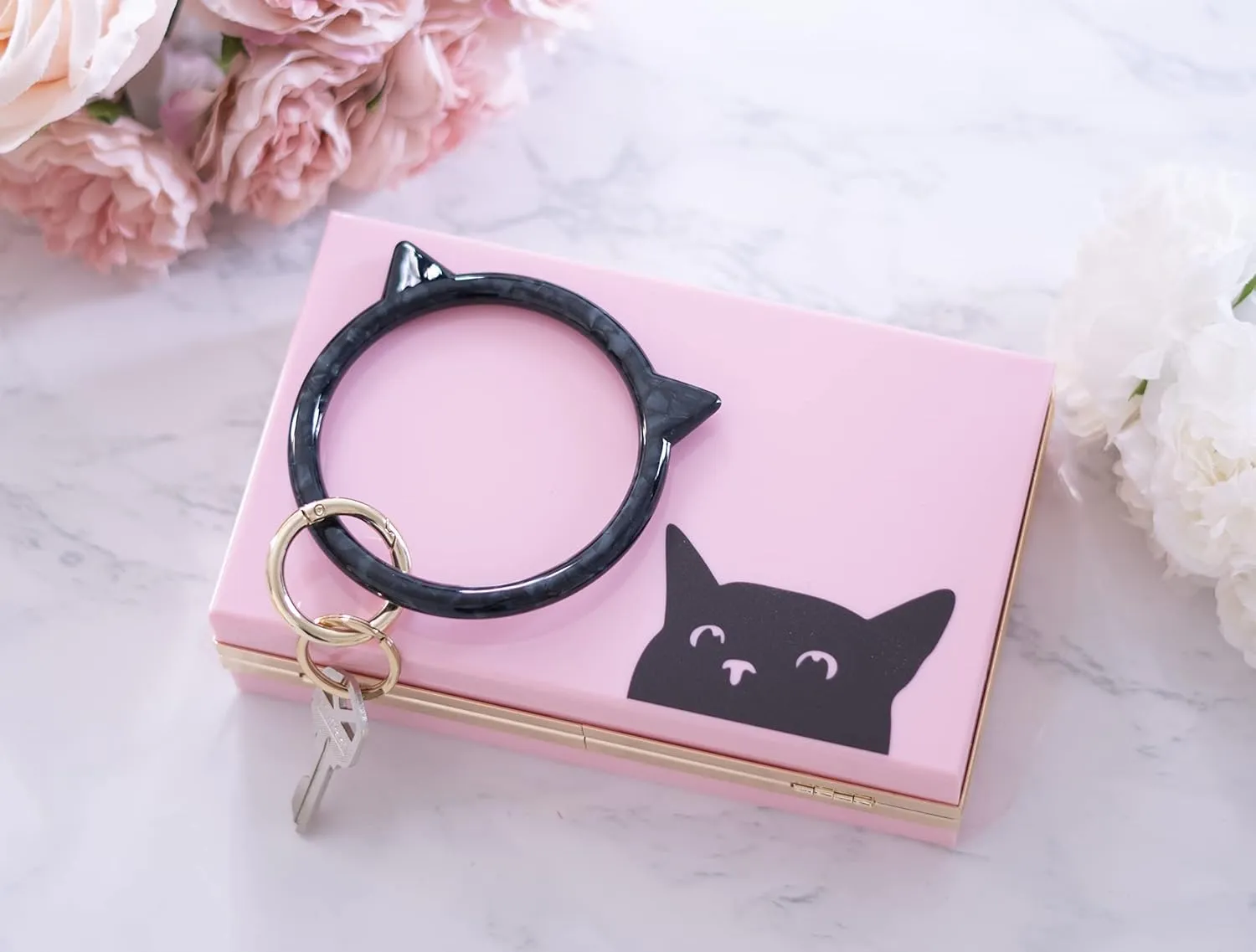 Cat Key Ring Bracelet Wristlet Keychain Keychains Bangle Keyring for Women Girls Key Animal Chain Holder Wrist Car Wallet