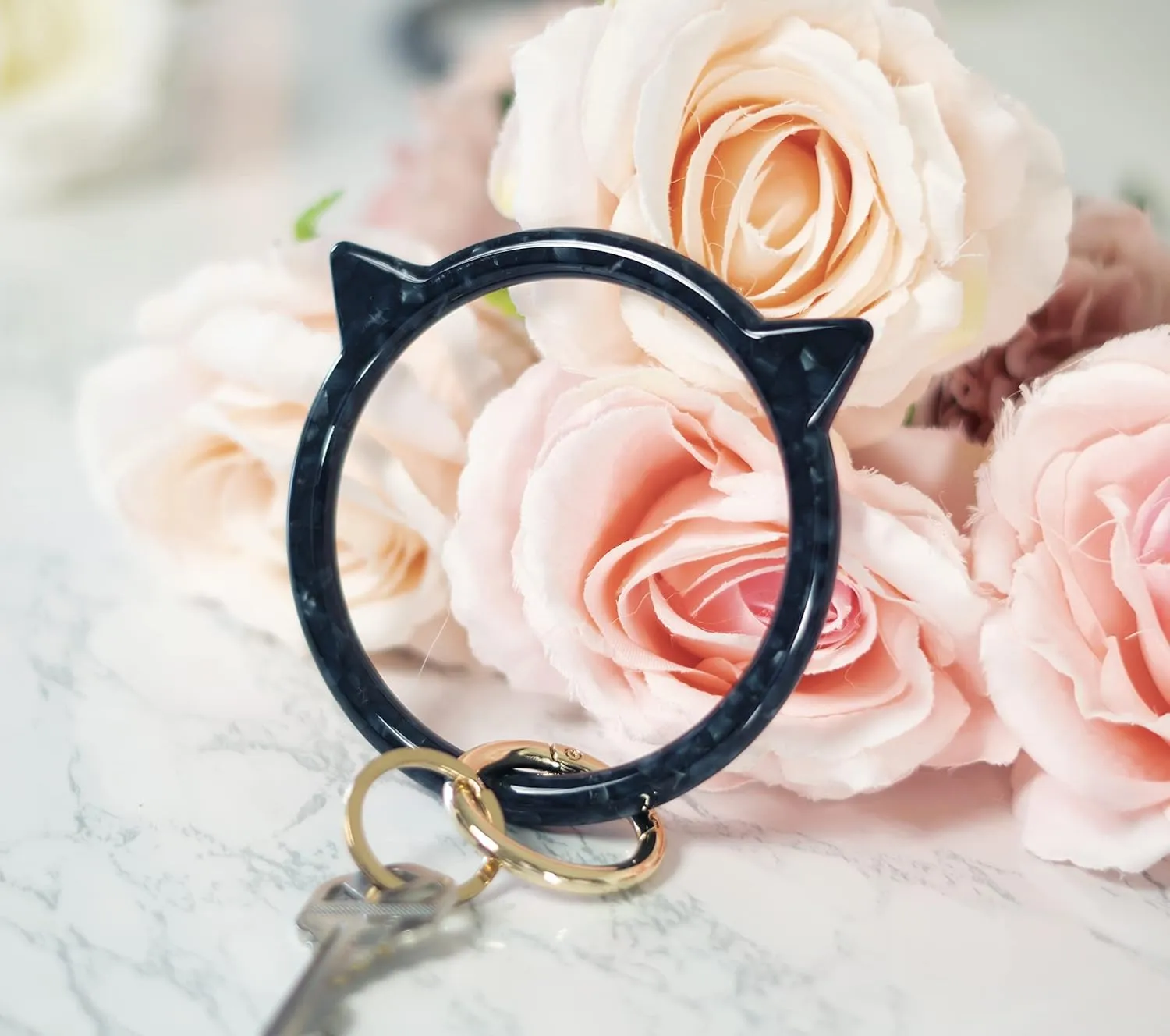 Cat Key Ring Bracelet Wristlet Keychain Keychains Bangle Keyring for Women Girls Key Animal Chain Holder Wrist Car Wallet