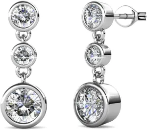 Cate & Chloe Bailey Wonder White Gold Dangle Earrings, 18k White Gold Plated Studs with 3 Dangling Crystals, Silver Stud Earring Set, 3 Round Cut Crystal Stones