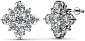 Cate & Chloe Macie Lovely White Gold Stud Earrings, 18k Gold Plated Studs with Crystals, Silver Stud Earring Set with a Cluster of Round Cut Crystals, Wedding Jewelry