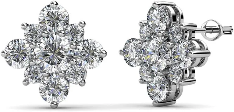 Cate & Chloe Macie Lovely White Gold Stud Earrings, 18k Gold Plated Studs with Crystals, Silver Stud Earring Set with a Cluster of Round Cut Crystals, Wedding Jewelry