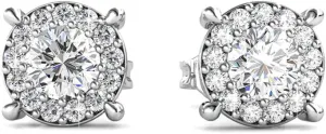 Cate & Chloe Raylee White Gold Stud Earrings, 18k Gold Plated Studs with Crystals, Halo Stud Earring Set with Round Cut Solitaire Crystal, Wedding Anniversary Jewelry