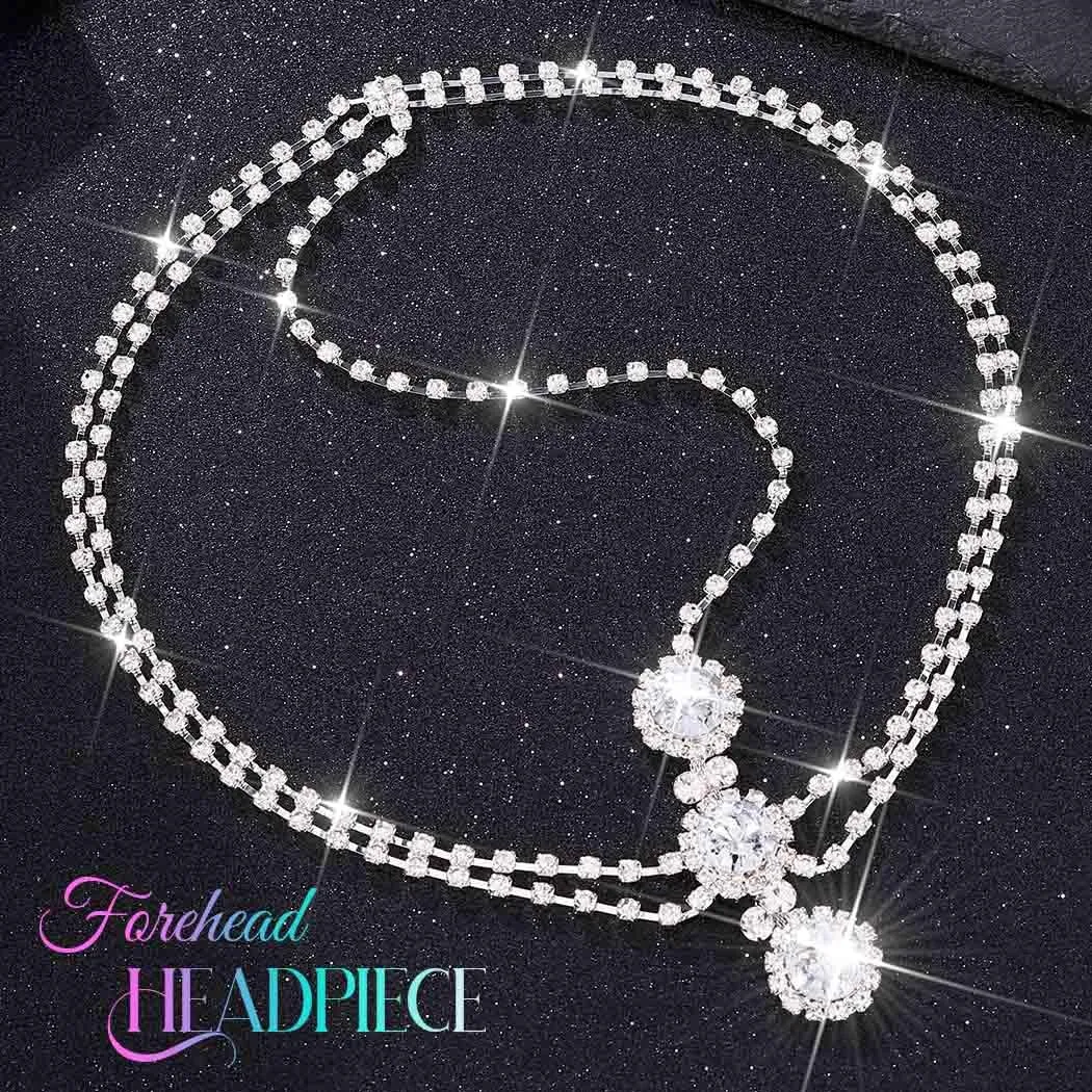 Catery Head Chain Jewelry Rhinestones Headpiece Crystal Hair Jewelry for Women (Silver)