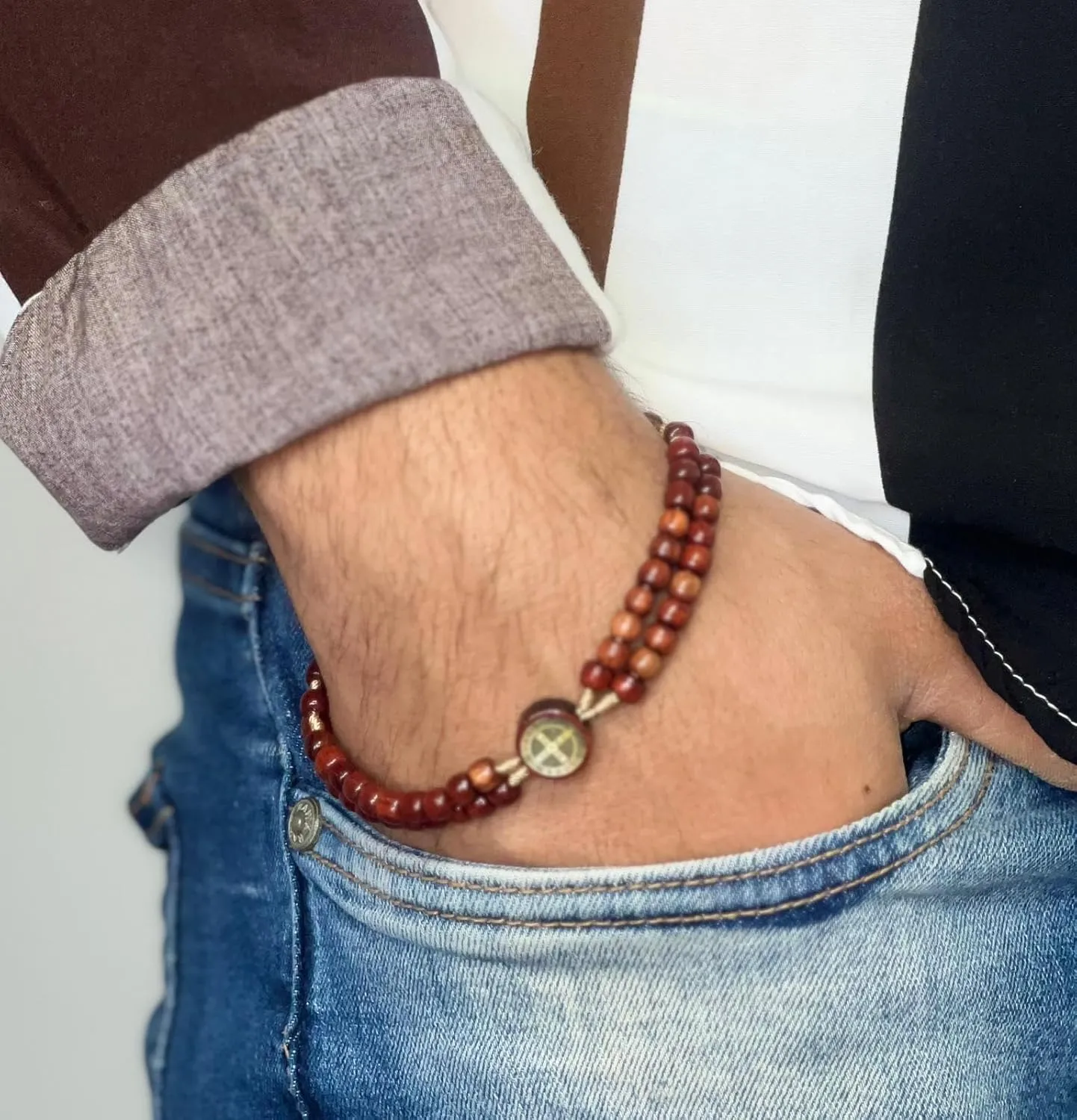 Catholica Shop Devotional Corded Prayer Beads Rosary Bracelet with San Benito St Benedict Medal and Crucifix. Made in Brazil
