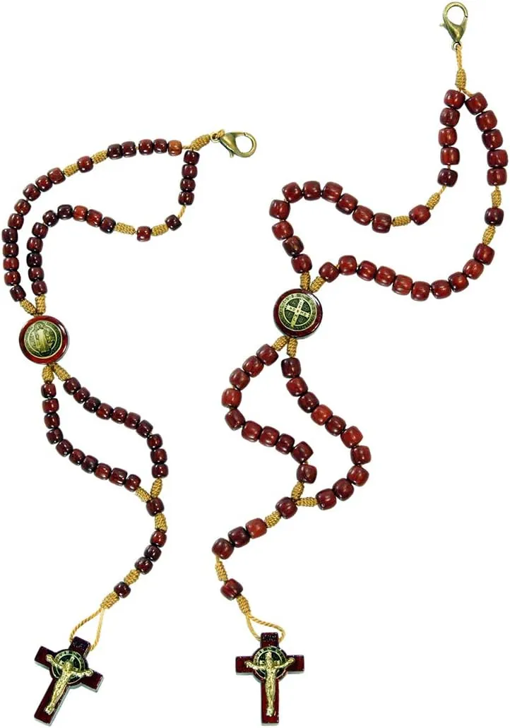 Catholica Shop Devotional Corded Prayer Beads Rosary Bracelet with San Benito St Benedict Medal and Crucifix. Made in Brazil