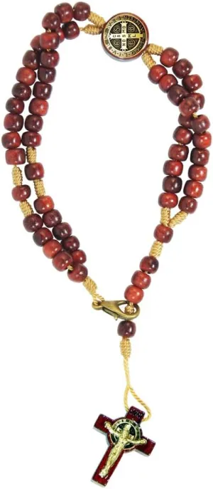 Catholica Shop Devotional Corded Prayer Beads Rosary Bracelet with San Benito St Benedict Medal and Crucifix. Made in Brazil