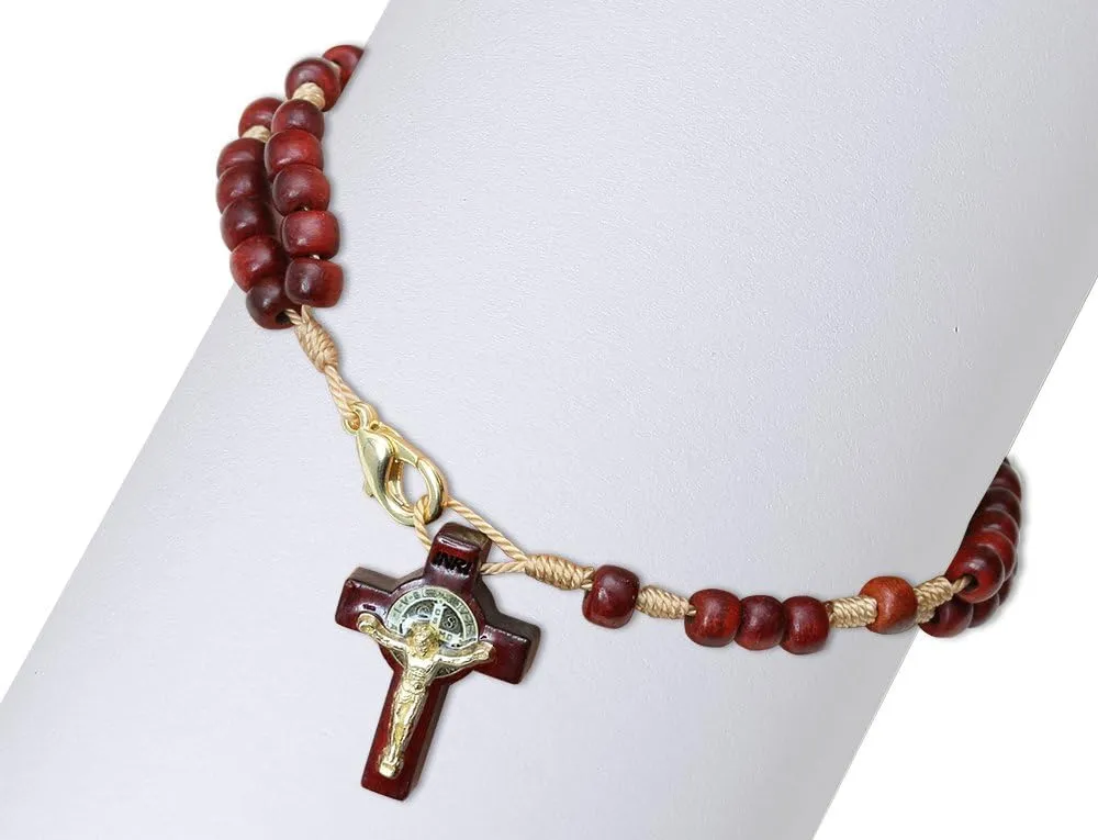 Catholica Shop Devotional Corded Prayer Beads Rosary Bracelet with San Benito St Benedict Medal and Crucifix. Made in Brazil