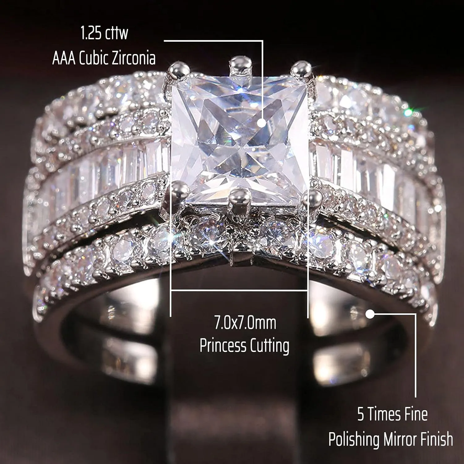 CEJUG 2.3Ct Bridal Ring Sets for Women Engagement Rings Wedding Bands 14k Yellow Gold Princess Cz Three-in-one Size 5-10