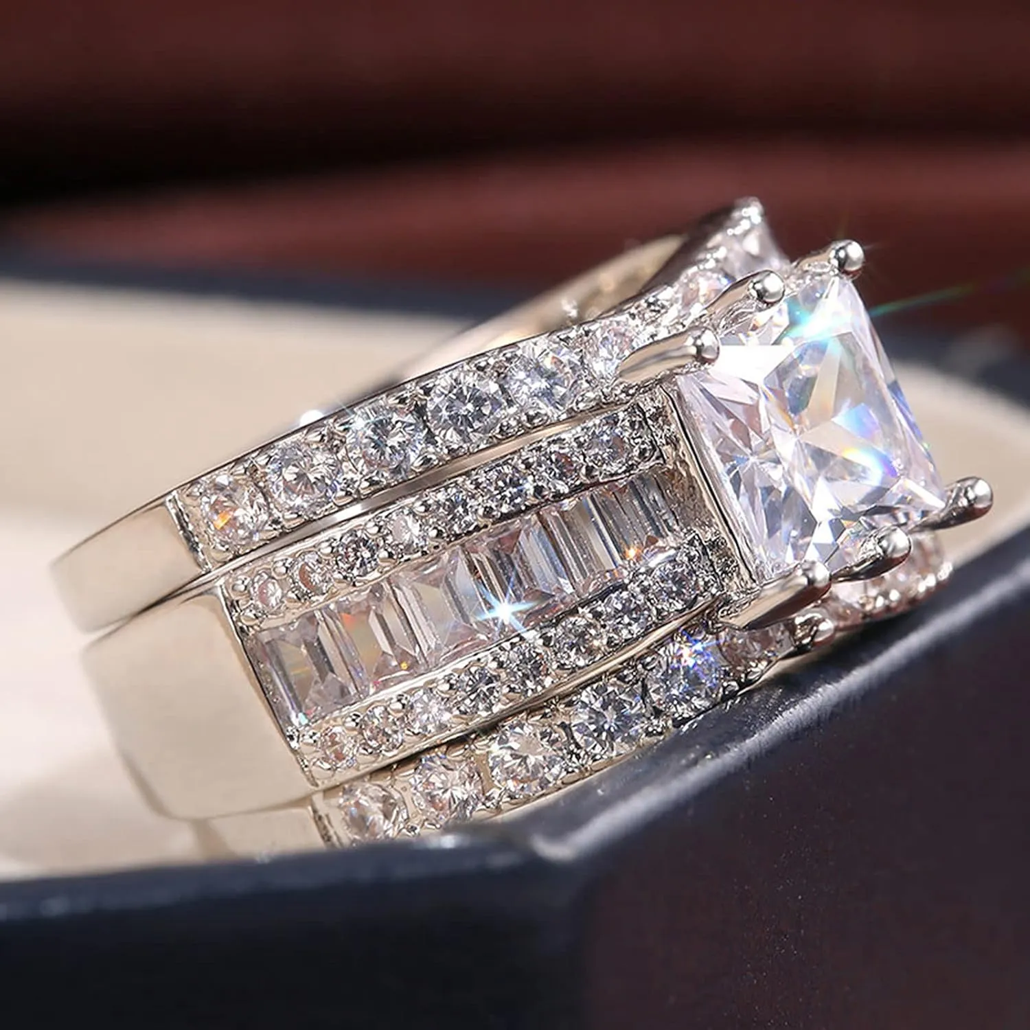 CEJUG 2.3Ct Bridal Ring Sets for Women Engagement Rings Wedding Bands 14k Yellow Gold Princess Cz Three-in-one Size 5-10