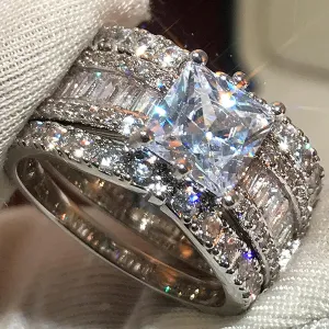 CEJUG 2.3Ct Bridal Ring Sets for Women Engagement Rings Wedding Bands 14k Yellow Gold Princess Cz Three-in-one Size 5-10