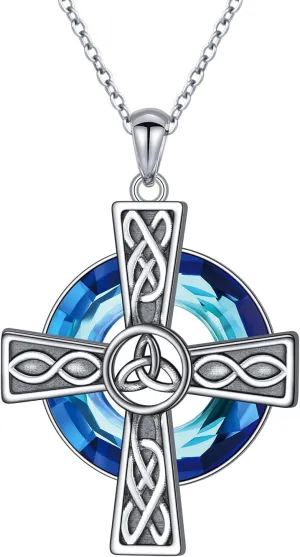 Celtic Cross Pendant Necklace 925 Sterling Silver Irish Jewelry Religious Cross Necklaces for Women Birthday Anniversary Valentine's Day Gifts