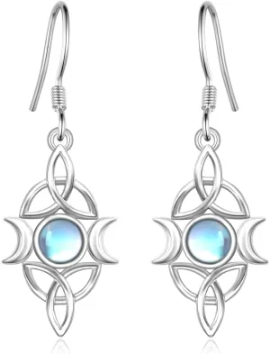 Celtic Earrings for Women Sterling Silver Triple Goddess Earrings Moonstone Moon Goddess Earrings Pagan Wiccan Jewelry for Women
