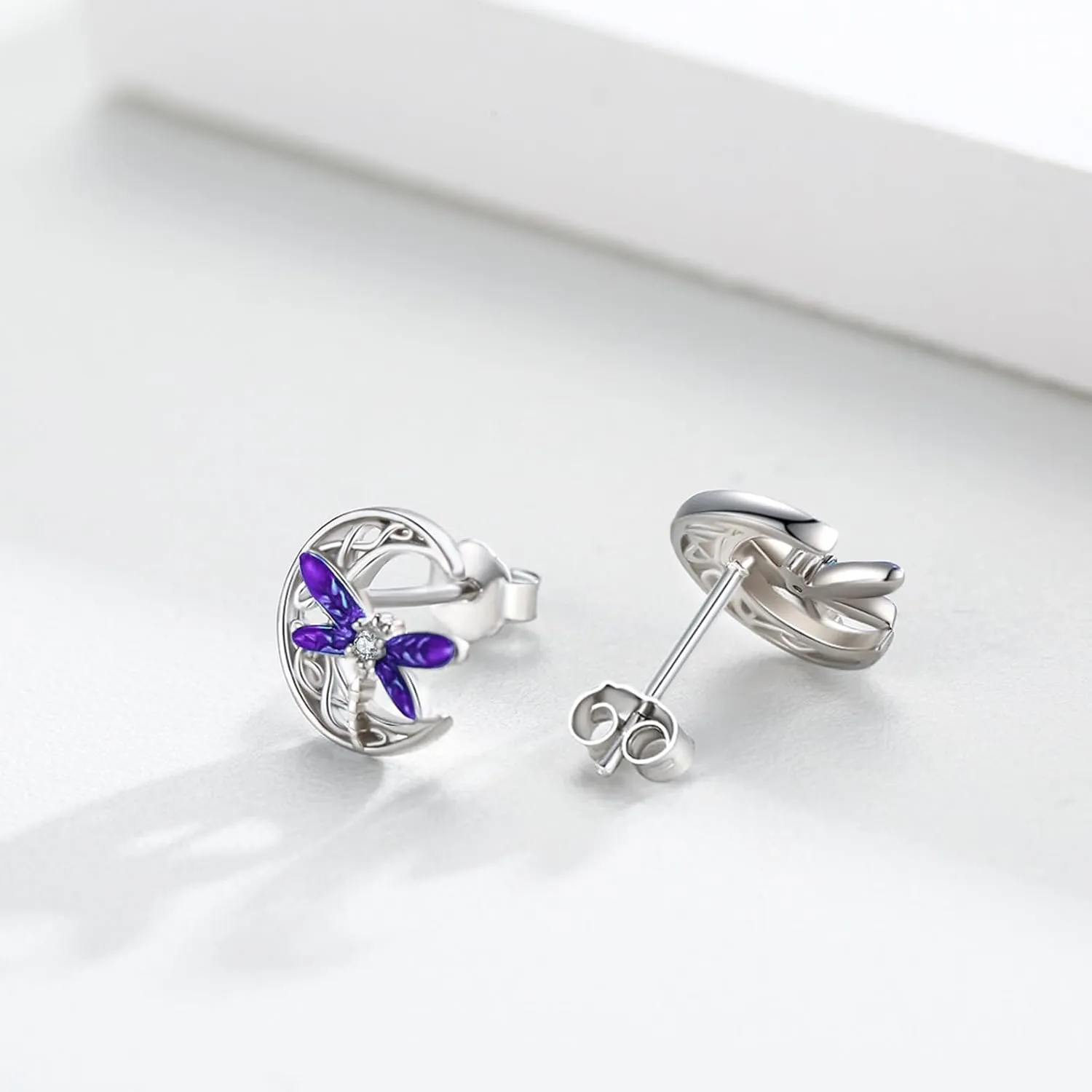 Celtic Moon Earrings 925 Sterling Silver Dragonfly Stud Earrings Irish Celtic Jewelry Gifts for Women