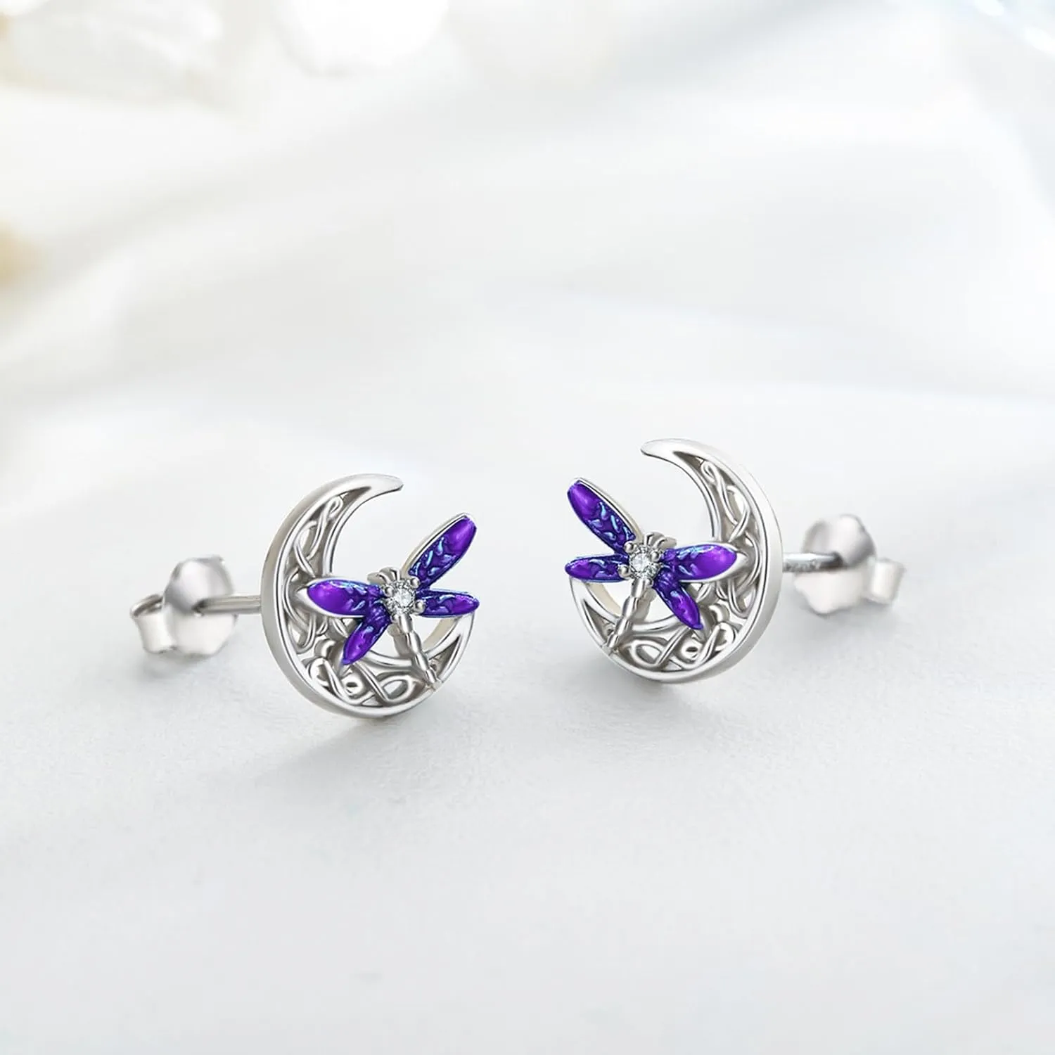 Celtic Moon Earrings 925 Sterling Silver Dragonfly Stud Earrings Irish Celtic Jewelry Gifts for Women