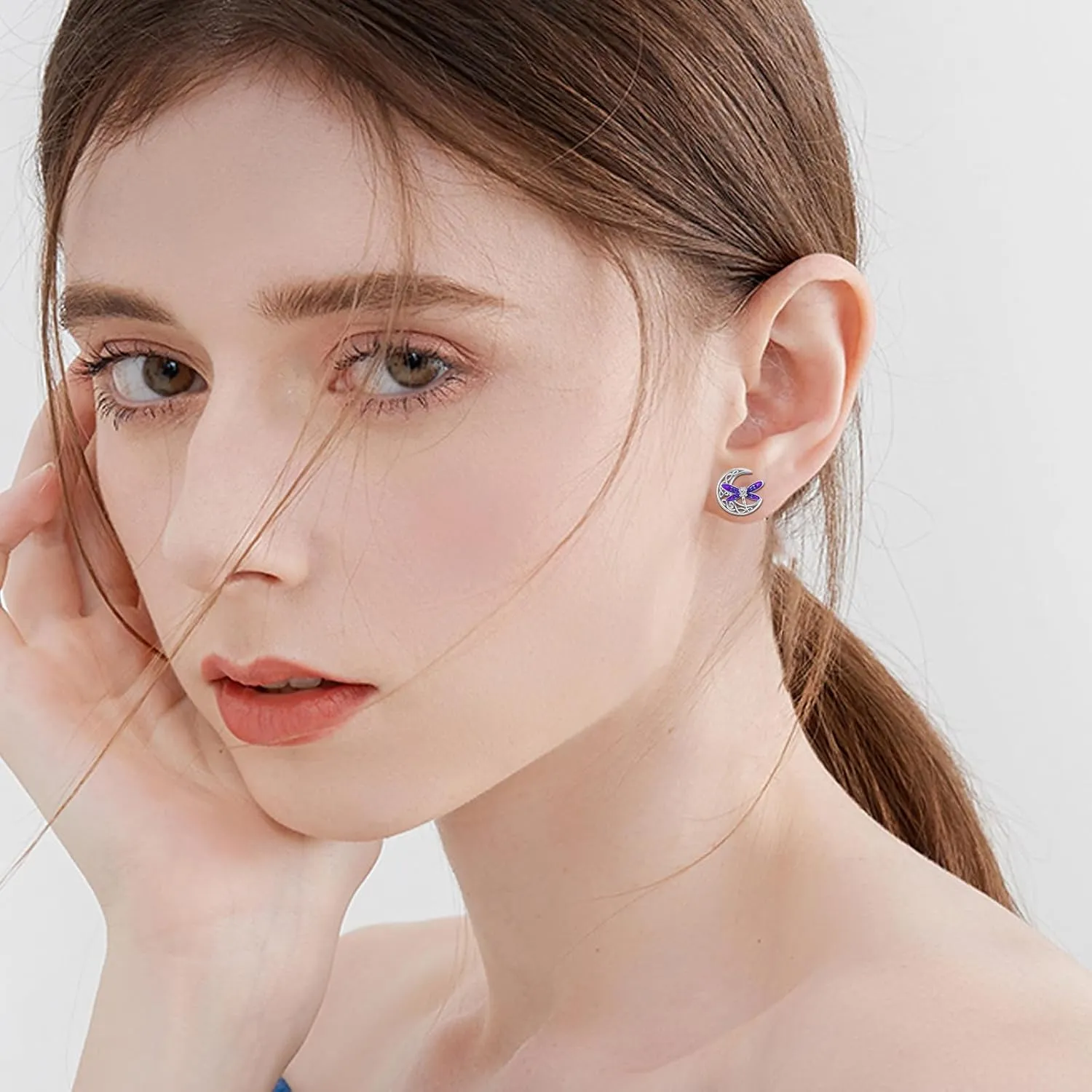 Celtic Moon Earrings 925 Sterling Silver Dragonfly Stud Earrings Irish Celtic Jewelry Gifts for Women