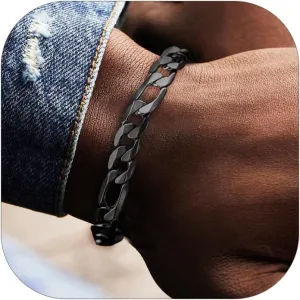 ChainsHouse Figaro Link Chain Bracelet Stainless Steel/Black/18K Gold Plated Wrist Bracelets for Men Women, 6MM-13MM, 7.5"/8.3", Send Gift Box