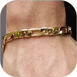 ChainsHouse Figaro Link Chain Bracelet Stainless Steel/Black/18K Gold Plated Wrist Bracelets for Men Women, 6MM-13MM, 7.5"/8.3", Send Gift Box