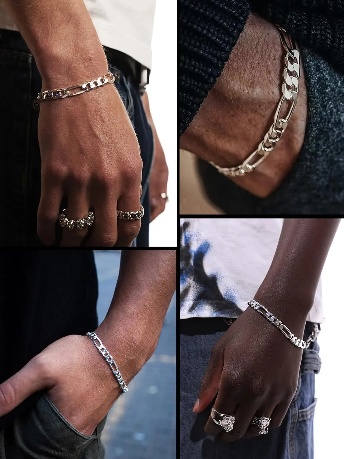 ChainsHouse Figaro Link Chain Bracelet Stainless Steel/Black/18K Gold Plated Wrist Bracelets for Men Women, 6MM-13MM, 7.5"/8.3", Send Gift Box