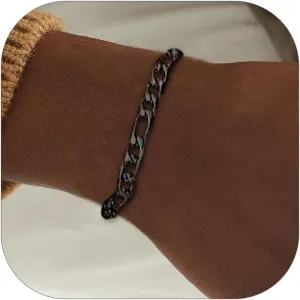 ChainsHouse Figaro Link Chain Bracelet Stainless Steel/Black/18K Gold Plated Wrist Bracelets for Men Women, 6MM-13MM, 7.5"/8.3", Send Gift Box
