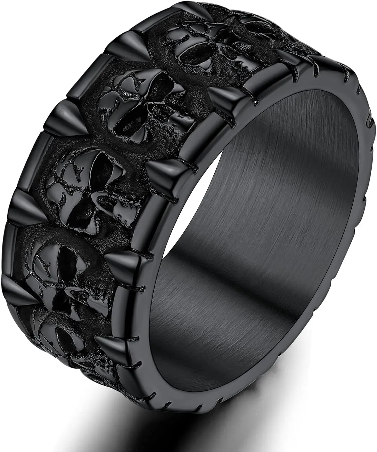 ChainsProMax Can Engrave Men Skull Rings, Stainless Steel Statement Biker Rings, Gold Plated/Black-Send Gift Box