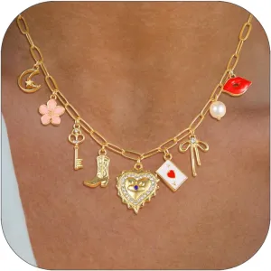 Charm Necklace For Women Shell Heart Necklaces Gold Chunky Pendant Paperclip Chain Boho Summer Seashell Beach Evil Eye 14k Starfish Jewelry