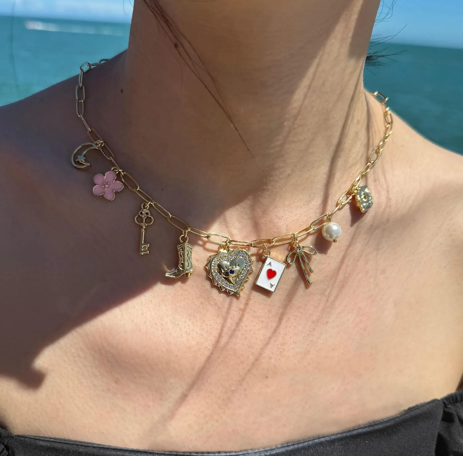 Charm Necklace For Women Shell Heart Necklaces Gold Chunky Pendant Paperclip Chain Boho Summer Seashell Beach Evil Eye 14k Starfish Jewelry