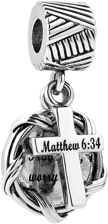CharmSStory Religious Cross Bible Christian Heart Charm Bead for European Bracelets