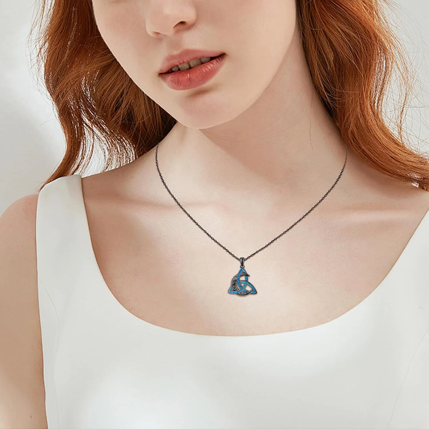 CHENGHONG Celtic Moon Necklace for Women 925 Sterling Silver Celtic Knot Moonstone Pendant Necklace Crescent Irish Necklaces Celtics Jewelry Gift for Women Men