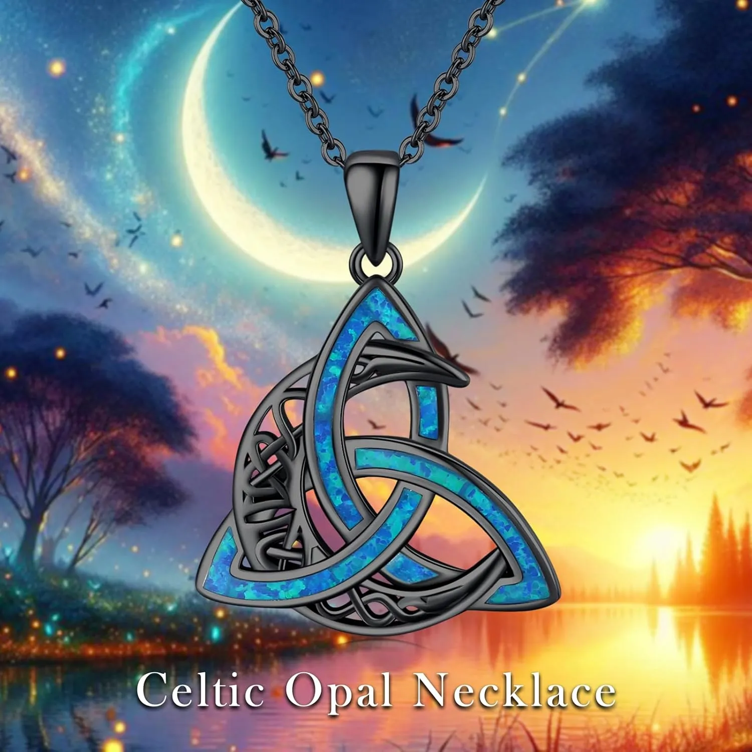 CHENGHONG Celtic Moon Necklace for Women 925 Sterling Silver Celtic Knot Moonstone Pendant Necklace Crescent Irish Necklaces Celtics Jewelry Gift for Women Men