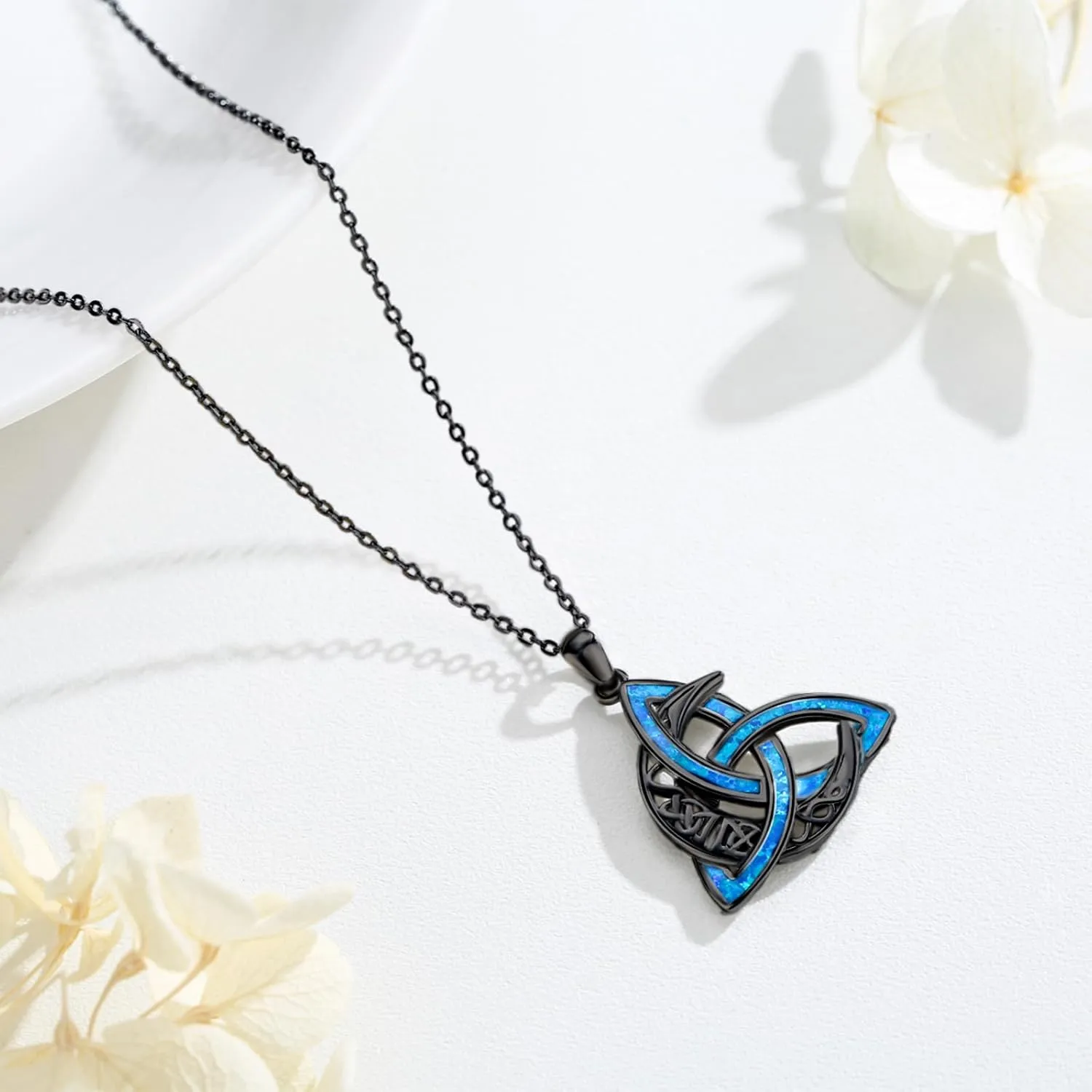 CHENGHONG Celtic Moon Necklace for Women 925 Sterling Silver Celtic Knot Moonstone Pendant Necklace Crescent Irish Necklaces Celtics Jewelry Gift for Women Men
