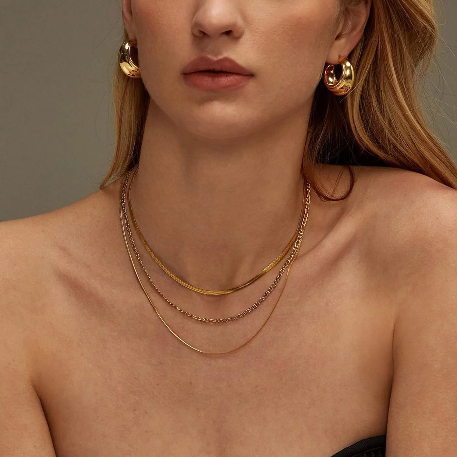 CHESKY 14K Gold/Silver Plated Snake Chain Necklace Herringbone Necklace Gold Choker Necklaces for Women Gifts Jewelry 1.5/3/5MM(W) 14"/16"(L)