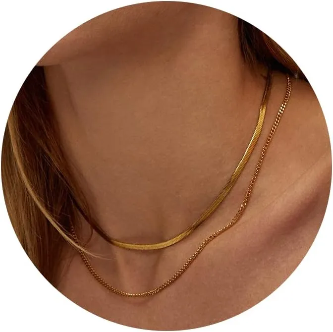 CHESKY 14K Gold/Silver Plated Snake Chain Necklace Herringbone Necklace Gold Choker Necklaces for Women Gifts Jewelry 1.5/3/5MM(W) 14"/16"(L)
