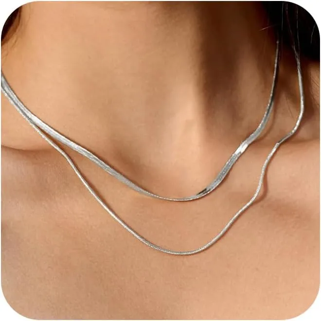 CHESKY 14K Gold/Silver Plated Snake Chain Necklace Herringbone Necklace Gold Choker Necklaces for Women Gifts Jewelry 1.5/3/5MM(W) 14"/16"(L)