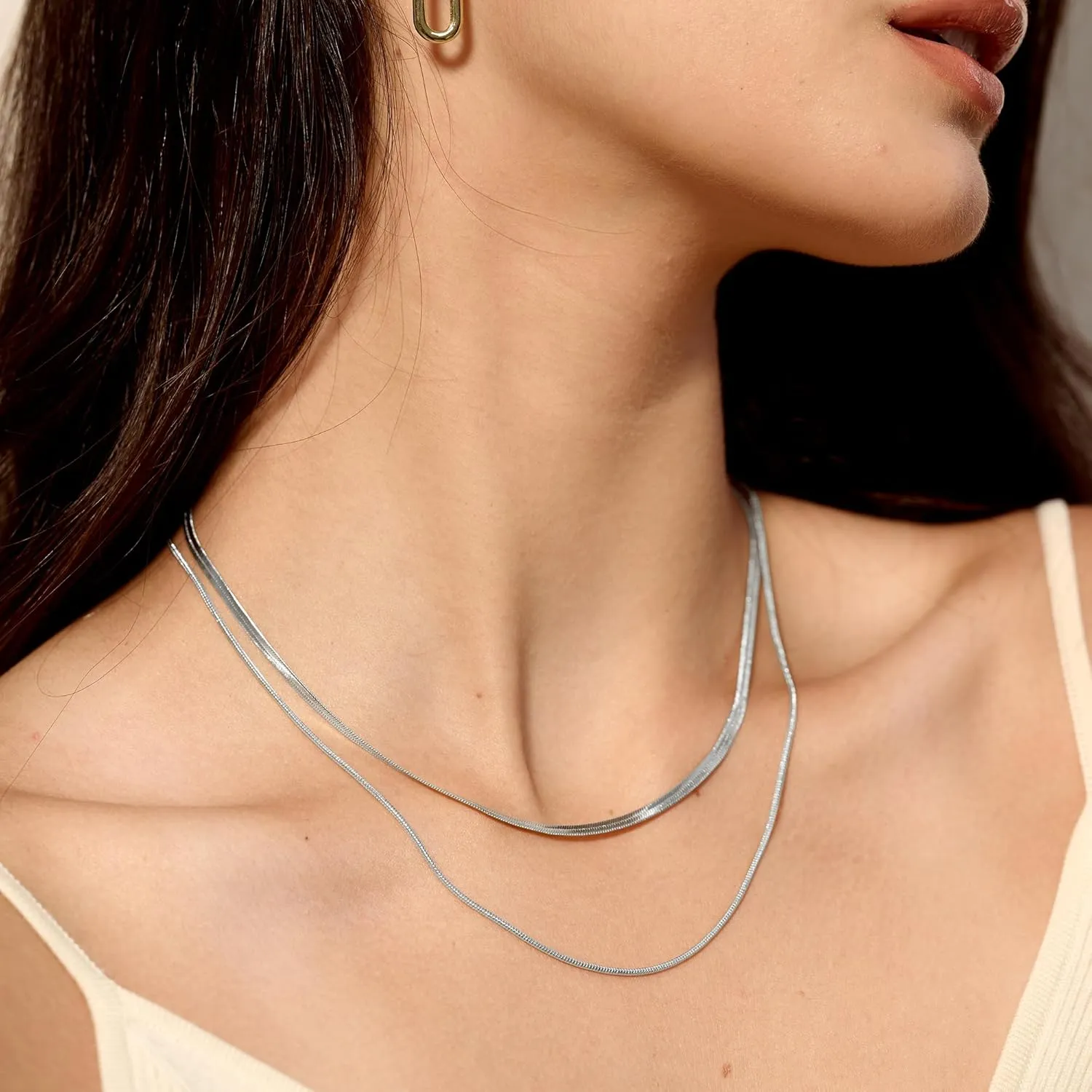 CHESKY 14K Gold/Silver Plated Snake Chain Necklace Herringbone Necklace Gold Choker Necklaces for Women Gifts Jewelry 1.5/3/5MM(W) 14"/16"(L)