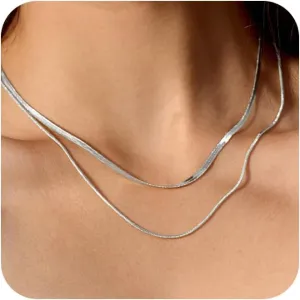 CHESKY 14K Gold/Silver Plated Snake Chain Necklace Herringbone Necklace Gold Choker Necklaces for Women Gifts Jewelry 1.5/3/5MM(W) 14"/16"(L)
