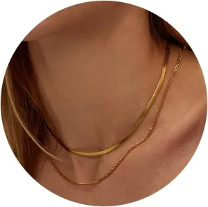 CHESKY 14K Gold/Silver Plated Snake Chain Necklace Herringbone Necklace Gold Choker Necklaces for Women Gifts Jewelry 1.5/3/5MM(W) 14"/16"(L)