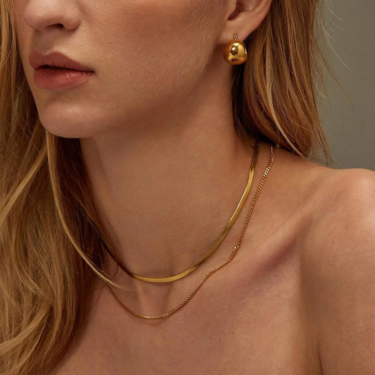 CHESKY 14K Gold/Silver Plated Snake Chain Necklace Herringbone Necklace Gold Choker Necklaces for Women Gifts Jewelry 1.5/3/5MM(W) 14"/16"(L)