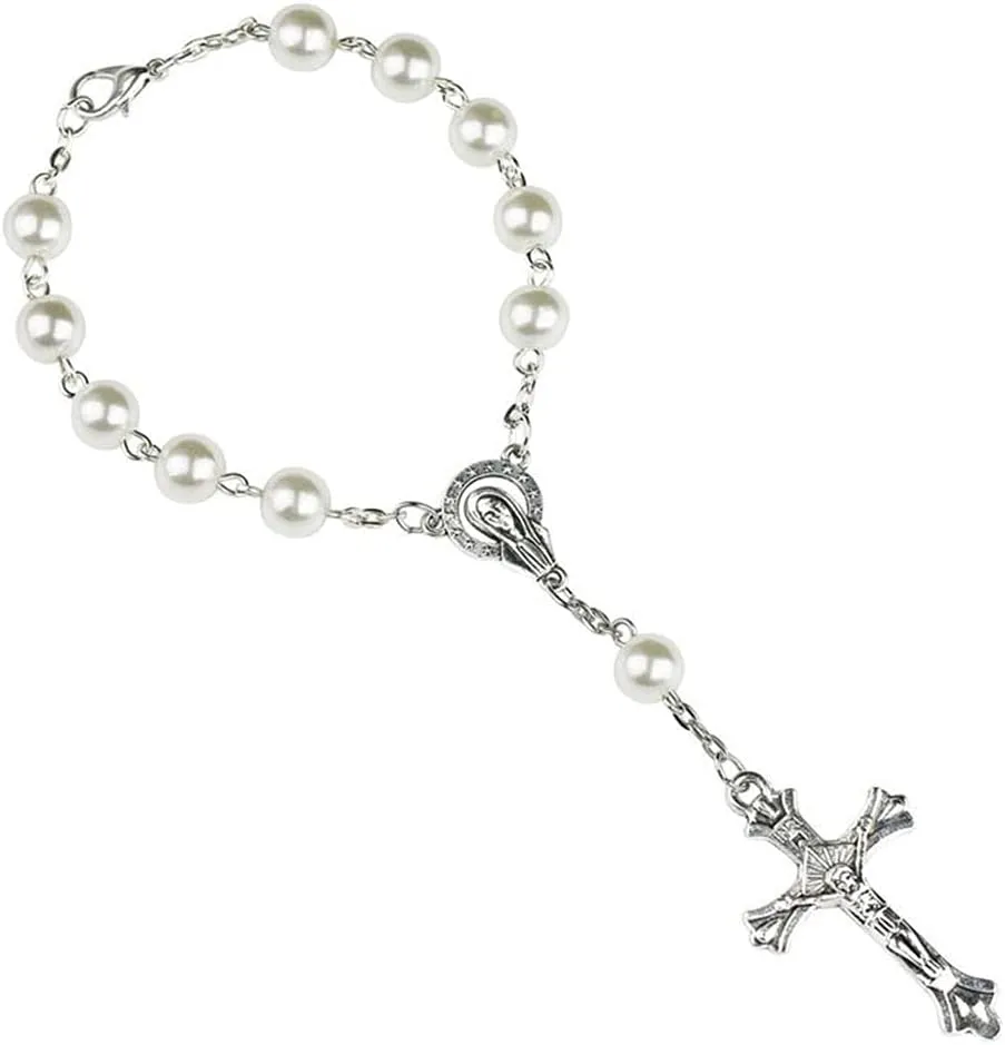 Christening Gift Pearl Bracelet with for for First Communion Baptism for Godmother Goddaughter Religious Jewelry