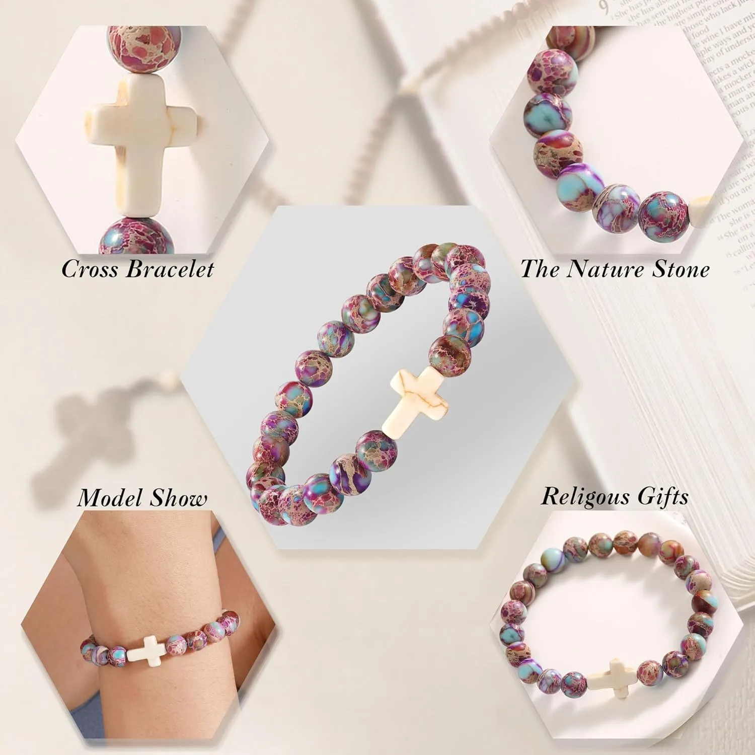 Christian Gifts for Women Cross Bracelets Imperial Nature Stone Bead Bracelet Confirmation Baptism Gifts for Teen Girls Easter Basket Stuffers for Teens Christmas Religious Jewelry