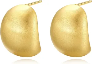 Chunky Brushed Gold Earrings Studs for Women, Matte Gold Earrings for Women Trendy, 14K Gold Plated Silver Stud Earrings with Sterling Silver Posts Hypoallergenic Jewelry Box