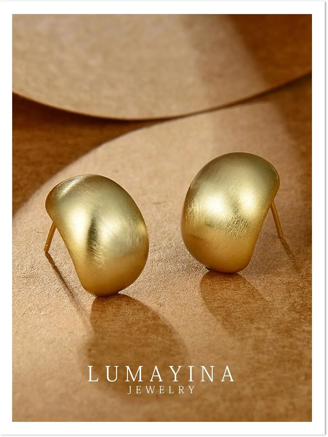 Chunky Brushed Gold Earrings Studs for Women, Matte Gold Earrings for Women Trendy, 14K Gold Plated Silver Stud Earrings with Sterling Silver Posts Hypoallergenic Jewelry Box