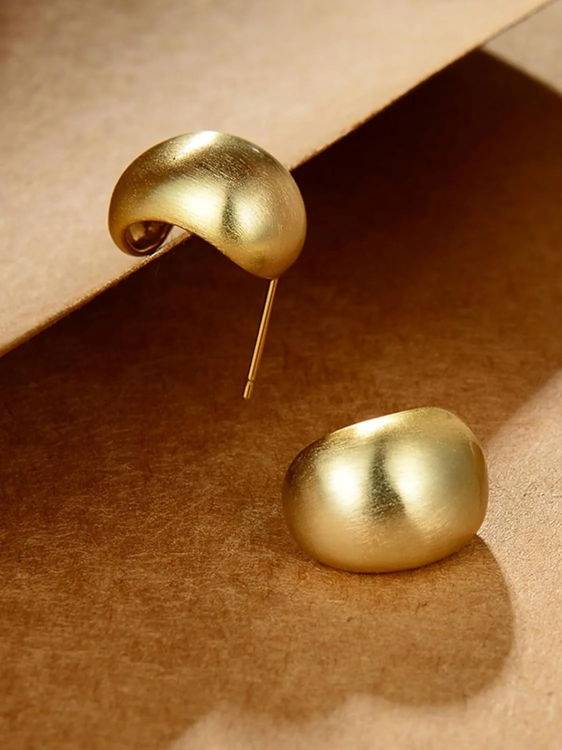 Chunky Brushed Gold Earrings Studs for Women, Matte Gold Earrings for Women Trendy, 14K Gold Plated Silver Stud Earrings with Sterling Silver Posts Hypoallergenic Jewelry Box