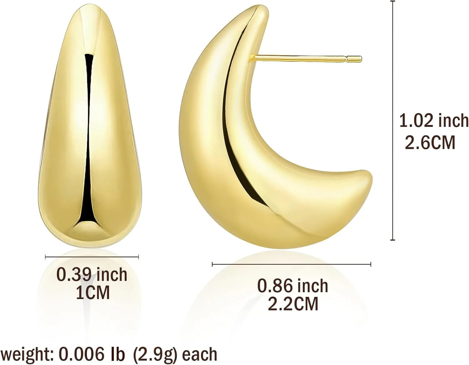 Chunky Gold Dangle Earrings For Women Gold Plated Statement Earrings Large Minimalist Geometric Long Triangle Exaggerated Stud Earring For Women Trendy