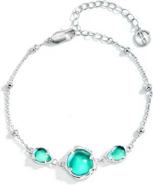Cicy Bell Platinum Plated Link Bracelet for Women Synthetic Moonstone Adjustable Cable Chain Station Bracelets, 5.9"  1.9" Extender