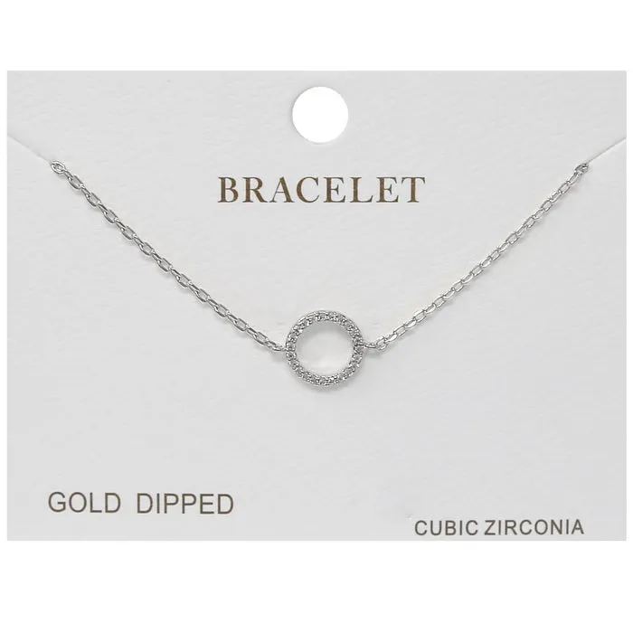 Circle CZ Pave Charm Delicate Chain Bracelet