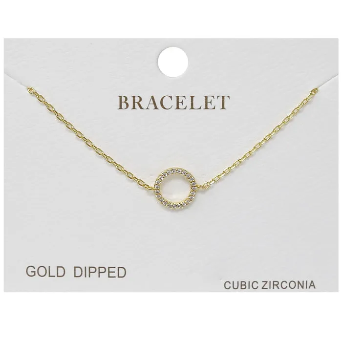 Circle CZ Pave Charm Delicate Chain Bracelet