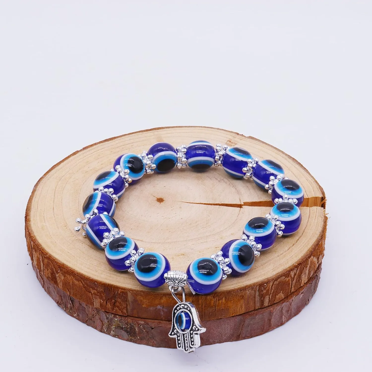 CJIAYUJEW 3pcs Evil Eye Bracelet Chakra Crystal Bracelets Set,Evil Eye Hamsa Blue Beaded Charm Stretch Bracelet for Blessing