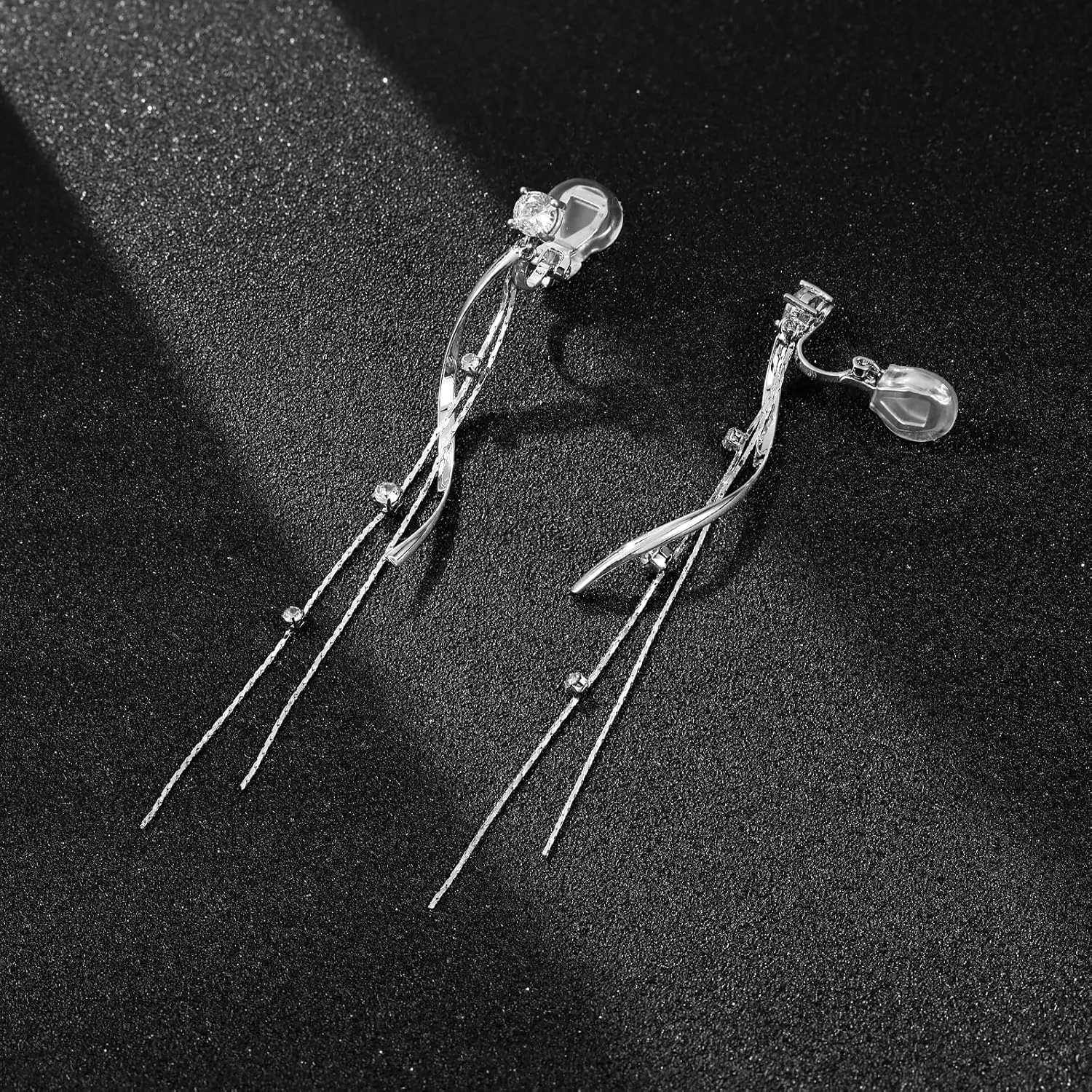 Clip on Earrings for Women 14K Gold /925 Sterling Silver Plated Cubic Zirconia Long Tassel Dangle Drop Earrings for Women Non Pierced Earrings Jewelry Gifts Wedding Party
