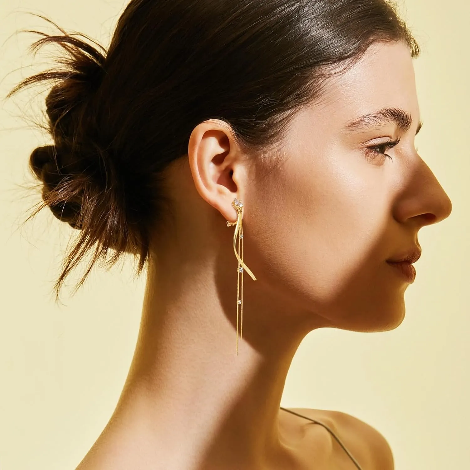 Clip on Earrings for Women 14K Gold /925 Sterling Silver Plated Cubic Zirconia Long Tassel Dangle Drop Earrings for Women Non Pierced Earrings Jewelry Gifts Wedding Party