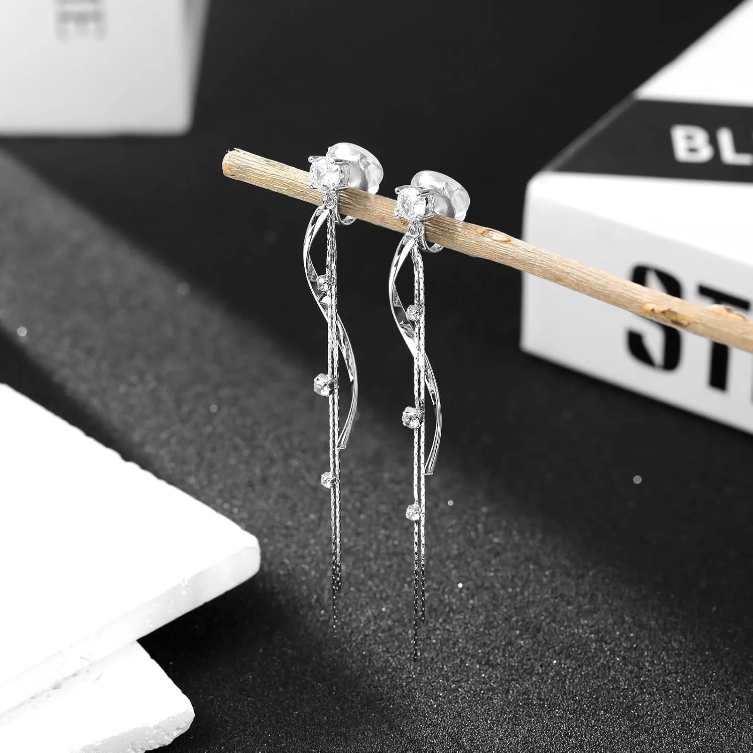 Clip on Earrings for Women 14K Gold /925 Sterling Silver Plated Cubic Zirconia Long Tassel Dangle Drop Earrings for Women Non Pierced Earrings Jewelry Gifts Wedding Party